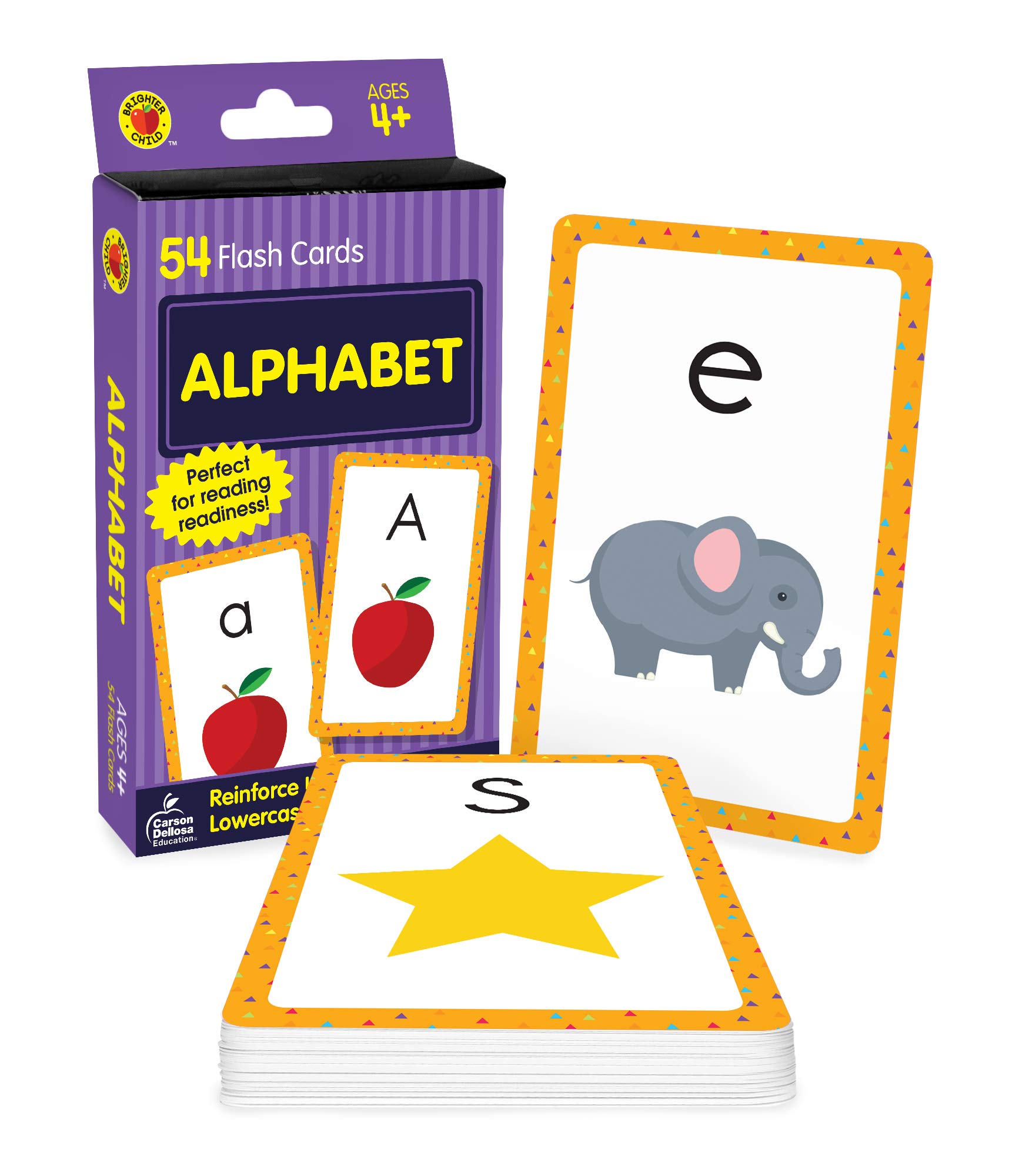 Carson Dellosa Alphabet Flash Cards—Double-Sided, Uppercase and Lowercase Letter and Sound Recognition With Illustrations, Early Reading Comprehension Practice Set (54 pc)