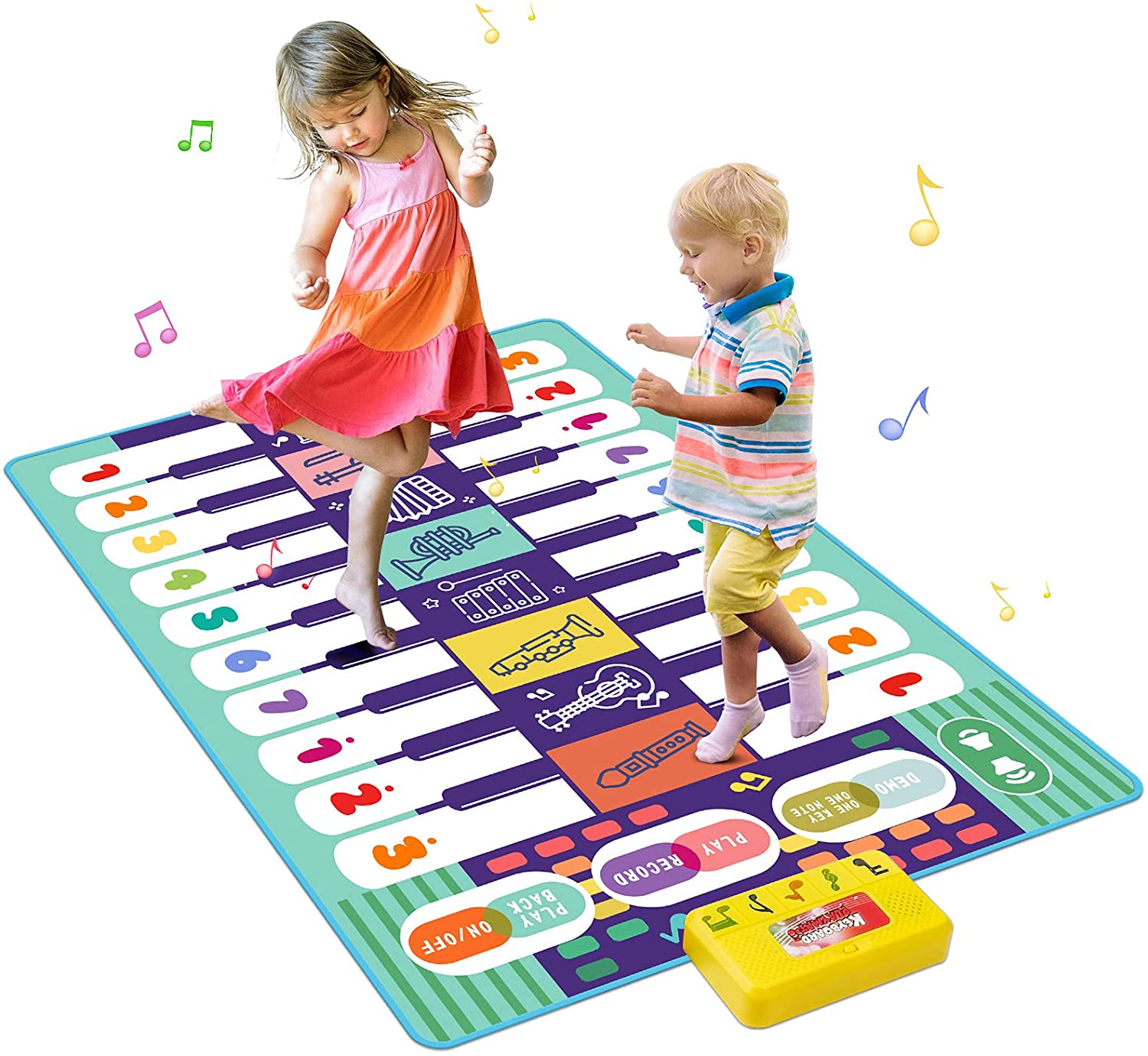 UeeVii Musical Mat for Kids, 43.3" X 30.7" Double Keyboard Piano Music Play Mat-Volume Control,20 Keys,10 Demos,8 Instrument Sounds,Electronic Musical Dance Blanket Mat Gifts Toy for Girls Boys Kids