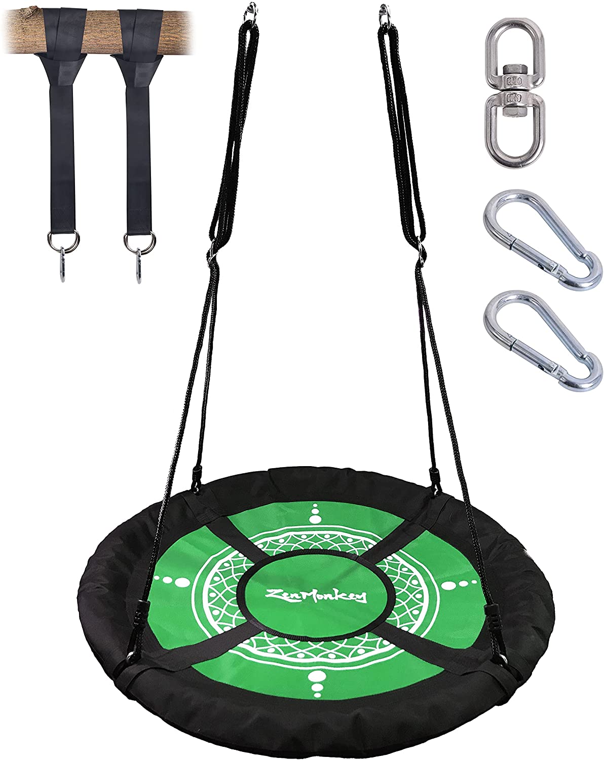 ZenMonkey - Flying Saucer Tree Swing for Kids - Round 40 Inch Swing Kit - 700 lbs Capacity with UV Resistant Textilene - Steel Frame - 900D Oxford Fabric with 360 Degree Swivel and Hanging Straps