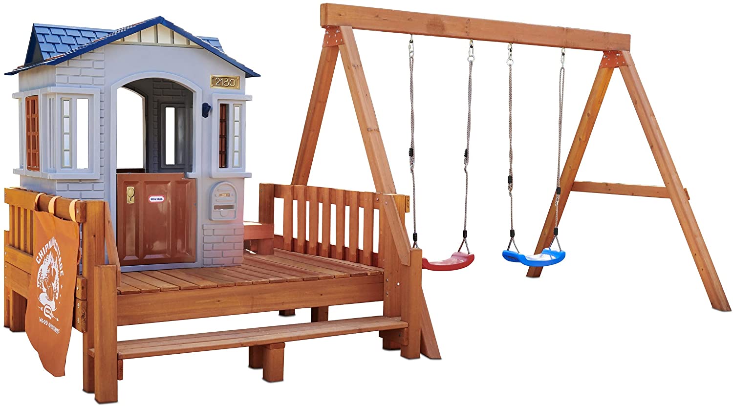 Real Wood Adventures Chipmunk Cottage Outdoor Wooden Backyard Playset with Swing Set and Playhouse for Kids by Little Tikes