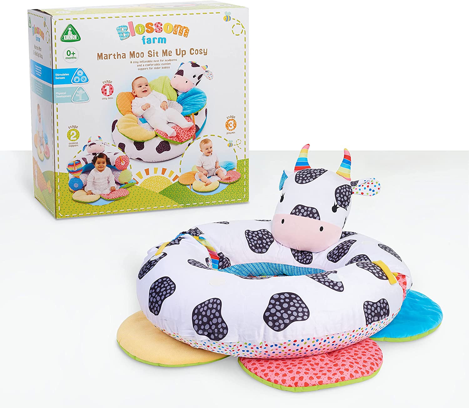 Early Learning Centre Blossom Farm Martha Moo Sit Me Up Cozy, Sensory and Physical Development Infant Toy, Amazon Exclusive, by Just Play