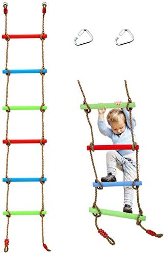 Kawuneeche 7FT Colorful Camping Rope Ladder for Kids Hanging Ladder Climbing Ladder for Swing Set Accessories Rope Ladder for Playground Tree House, Ninjaline, Indoor&Outdoor Play Set