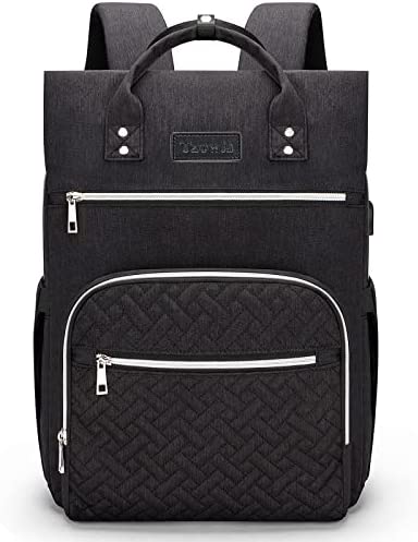 Tzowla Laptop Backpack for Women,Teacher Bag with USB Charging Port,15.6 Inch,Stylish College School Travel Casual Daypack Bookbag,Work Shopping Bag Light Weight For Girls Student Netbook-Grid