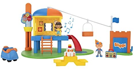 Blippi Ultimate Party Adventure, Deluxe Playset - Includes Exclusive Party Figure, Girl Figure, Playground Playset, 4 Accessories, Sounds, Working Balloon Basket Elevator - Amazon Exclusive