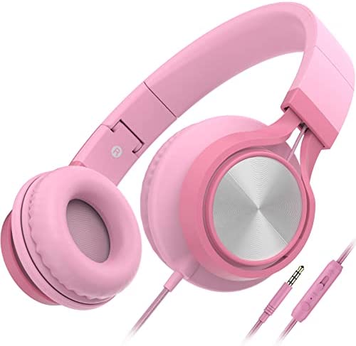 AILIHEN C8 Girls Wired Headphones with Microphone and Volume Control Folding Lightweight Headset for Cellphones Tablets Smartphones Chromebook Laptop Computer PC Mp3/4 (Pink)