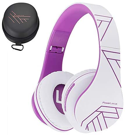 PowerLocus Bluetooth Over-Ear Headphones, Wireless Stereo Foldable Headphones Wireless and Wired Headsets with Built-in Mic, Micro SD/TF, FM for iPhone/Samsung/iPad/PC (White/Violet)