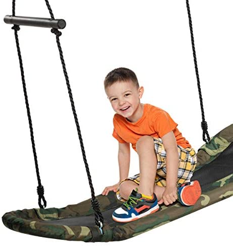 Costzon Saucer Tree Swing, Hanging Platform Surfing Tree Swing w/ Soft Padded Edge, Adjustable Height, Surfing Swing w/ Handles, for Kids Adult Indoors Outdoors (Camo Green)