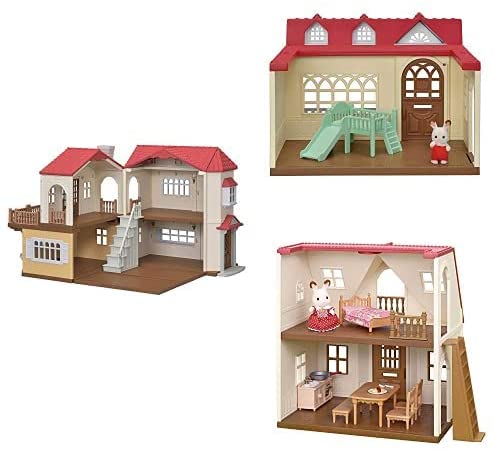 Calico Critters Red Roof Mansion, Dollhouse Playset Featuring 3 Unique Homes, Figures and Furniture