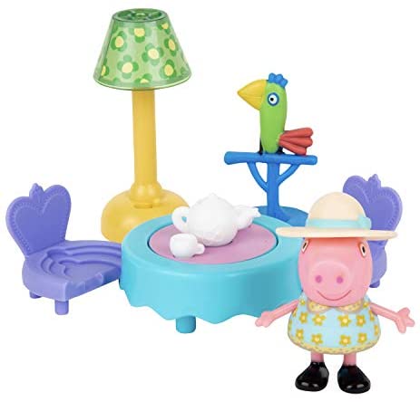 Peppa Pig Little Rooms Tea In the Parlor Tea Party Playset, 6 Pieces - Includes Peppa Figure, Table, Chairs, Parrot & Lamp - Toy Gift for Kids - Ages 2+
