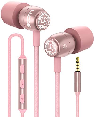 LUDOS Clamor Wired Earbuds in-Ear Headphones, Earphones with Microphone and Volume Control, Noise Isolating Memory Foam Eartips with Replacements, Tangle-Free Cord for iPhone, iPad, Computer, Laptop