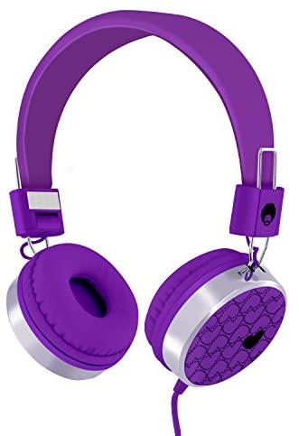 RockPapa 878 On Ear Love Hearts Headphones Foldable, Adjustable Headband for Kids Toddler Teens, Laptop Tablet DVD MP3/4 Purple
