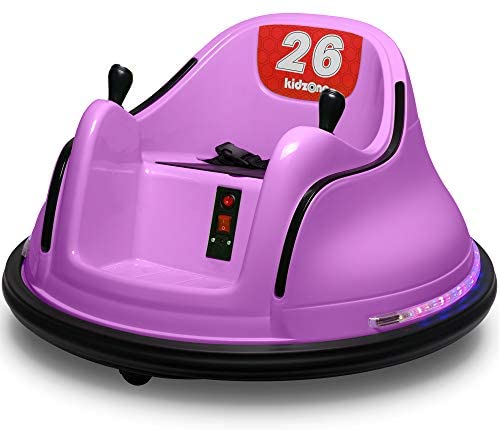 Kidzone DIY Sticker Race Car 6V Kids Toy Electric Ride On Bumper Car Vehicle with Remote Control, LED Lights & 360 Degree Spin, 2 Driving Modes, ASTM Certified - Purple