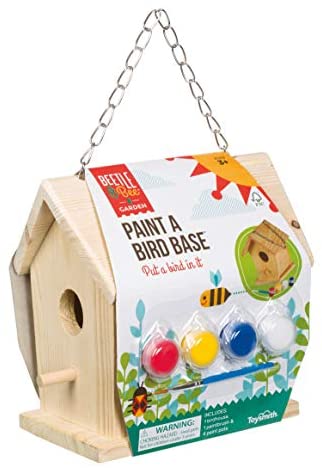 Toysmith Beetle & Bee Paint A Bird Base - DIY Kid Art Craft Outdoor Birdhouse Kit, 5.25
