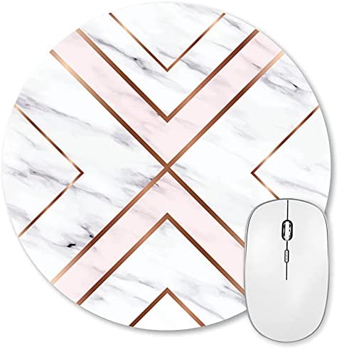 HUOCAIREN Mouse Pad, Modern Gold Cross Line Design for Women Girls Mat with Waterproof Anti Slip Rubber Base, Cute Round Mousepad Laptop Computer Office, 7.9 x inch - Chic White Marble, Small