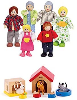 Hape Happy Family Dollhouse with Pet Set Award Winning Doll Family Set, Unique Accessory for Kid’s Wooden Dolls House, Imaginative Play Toy, 6 Family Figures, Adults 4.3