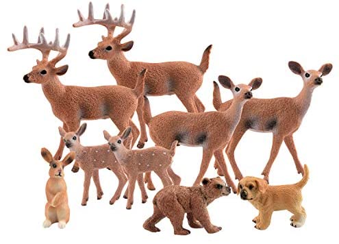 TUPARKA 9Pcs Forest Animals Set, Miniature Figures Woodland Animals Deer Figurine, Dog, Rabbit, Bear Figure Miniature Animals Woodland Cake Toppers