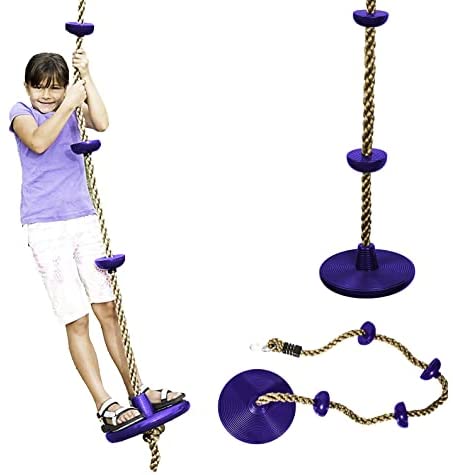 Squirrel Products Climbing Rope with Disc Swing - Active Outdoor Playset Equipment - Blue