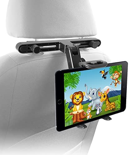 Macally Car Headrest Tablet Holder, Adjustable iPad Car Mount for Kids in Backseat, Compatible with Devices Such as iPad Pro Air Mini, Galaxy Tabs, And 7