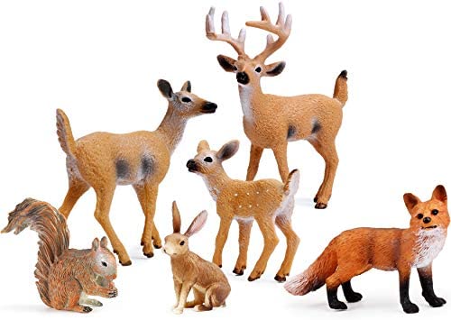 Forest Animals Figures, Woodland Creatures Figurines, Miniature Toys Cake Toppers (Deer Family, Fox, Rabbit, Squirrel)