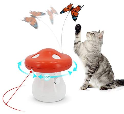 Peffiti Interactive Cat Toys Laser,360 Degree Automatic Chasing Laser Realistic Fluttering Butterfly 2 in 1 Chaser Electronic Cat Laser Toy Indoor,Auto Mushroom Cat Exercise Toys