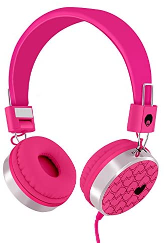 RockPapa 878 On Ear Love Hearts Headphones Foldable, Adjustable Headband for Kids Toddler Teens, Laptop Tablet DVD MP3/4 Pink