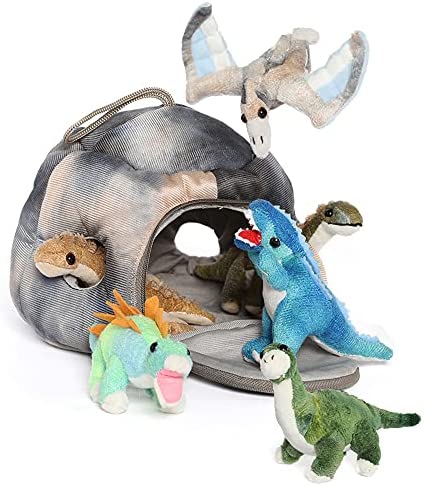 Muiteiur Dinosaur House with 6 Plush Dinosaurs Stuffed Animal Great Set Toy Gift for Boys and Girls, 7.8 inch