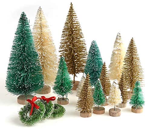 30 Pieces Miniature Sisal Frosted Christmas Trees Bottle Brush Mini Trees Plastic Tabletop Trees Ornaments for Christmas Room Decor Home Table Top Decoration and Crafts