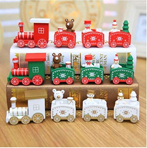 Happy Trees Wooden Christmas Train with Snowman, Mini Train Decor Set for Christmas Party, Christmas Train Ornament Toys for Kids Gift Home Decoration, 3 Pcs (White, Red, Green) (Set of 3)