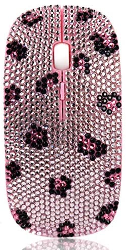 SA@ Bling Wireless Mouse, Pink Rhinestone Wireless Mouse Sparkly Computer Mouse with USB Receiver for Girls, Bedazzled Leopard Mice for Notebook, PC, Laptop, MacBook (Pink)