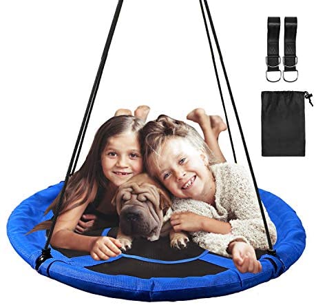 Domaker Saucer Tree Swing,43”Heavy Duty Extra Large Round Swing,500lb Weight Capacity,Waterproof Yard Swings Set for Kids and Adults and Outdoor Playground Backyard,Blue