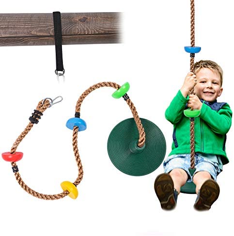 Sunnyglade 6.5 ft Kids Climbing Rope Tree Swing Seat Set with Platforms & Disc Outdoor Swing Seat Including Hanging Strap & Locking Carabiner