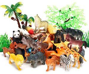Animal Figurines Toys, 52 Pcs Small Mini Realistic Safari Zoo Plastic Animals Figures Learning Educational Toy Set for Kids Toddlers Jungle Wild Forest Animals Playset Cupcake Topper