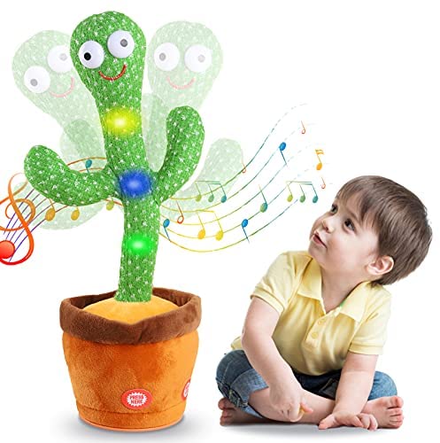 Kids Dancing Talking Cactus Toys for Baby Boys and Girls, Talking Sunny Cactus Toy Electronic Plush Toy Singing, Record & Repeating What You Say with 120 English Songs and LED Lighting for Home Decor