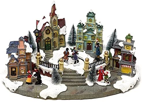 Allgala Crafted Polyresin Christmas House Collectable Figurine with USB and Battery Dual Power Source-Ice Rink in Village-XH93430