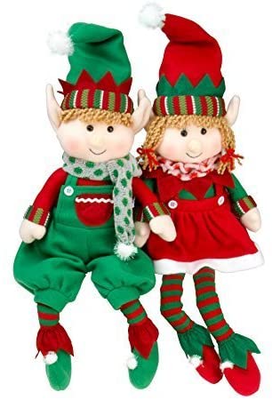 SCS Direct Elf Plush Christmas Stuffed Dolls, Set of 2 - 18