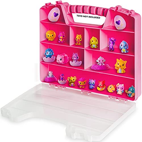 Durable Figures CASE Organizer Box | Fits Up to 50 Mini Colleggtibles Eggs Toys Figurines, Miniature Characters Or Tiny Figure| Large Compartments | Pink Carrying Case Box with Handle by Ash Brand