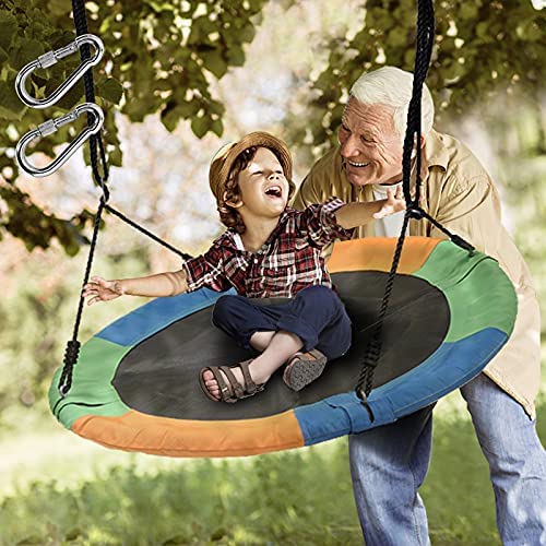 Home Right 40 Inch Rainbow Large Flying Saucer Tree Swing for Kids Outdoor,900D Durable Waterproof Oxford Fabric Round Swing for Tree Playground Backyard with 2 Carabiners