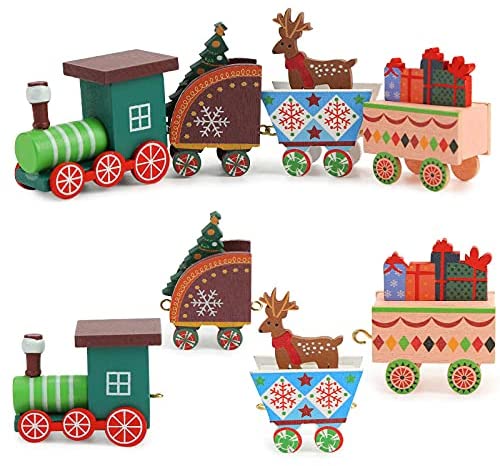 AMOR PRESENT Christmas Wooden Train Ornament, Wooden Mini Train Decoration for Girls Boys Kids Gift Toys for Christmas Party Favor Home Kindergarden Decor