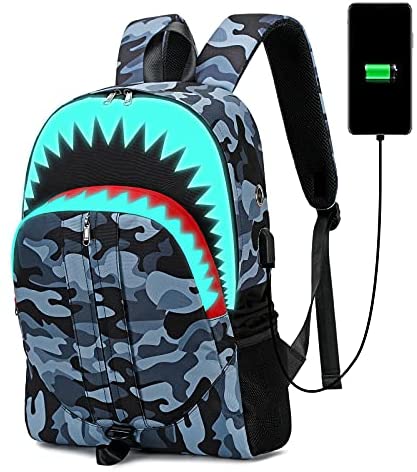 School Backpack College Bookbag for Laptop Back Bag Travel Rucksack Daypack for Boys Girls Men Women (Luminous Shark-Camouflage)