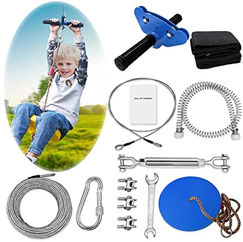 REISIO 98' Zipline Kits for Backyard , Adjustable Zipline Kids for Adult Outdoor Play Playground Entertainment Zip line (Blue)