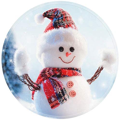 [30% Larger] Mouse Pad POKABOO Round Mousepad with Stitched Edge Non-Slip Rubber Base Cute Mouse Pad for Kids Extra Round Mousepad for Laptop Computer PC Office (9.85×9.85×0.12 inches ) (Snowman)