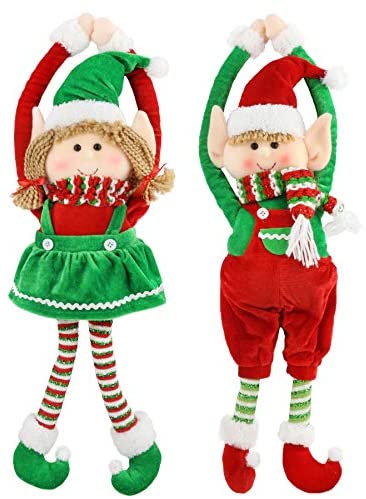 Athoinsu 2pcs Christmas Elves Long Arms Xmas Elf Hanging Ornaments Santa Helper Decorations Gifts, 24’’