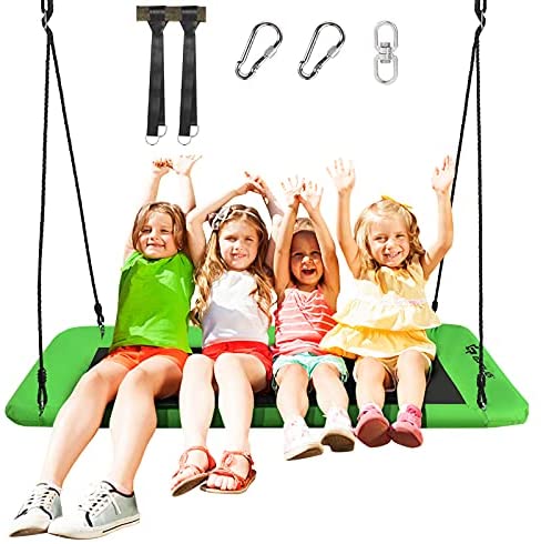 Goplus 700LBS 60 Inch Giant Platform Tree Swing for Kids and Adults, Indoor Outdoor Adjustable Rectangle Swing w/ 2 Hanging Straps & Steel Frame, Waterproof Swing Set for Yard Porch Backyard (Green)