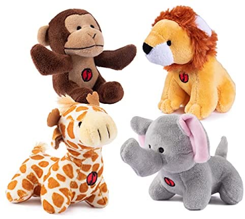 Plush Jungle Animals Toys for Toddlers | 4 Plush Talking Animals | A Plush Stuffed Monkey, A Plush Stuffed Elephant, A Plush Stuffed Lion, & A Plush Stuffed Giraffe | Stuffed Safari Animals