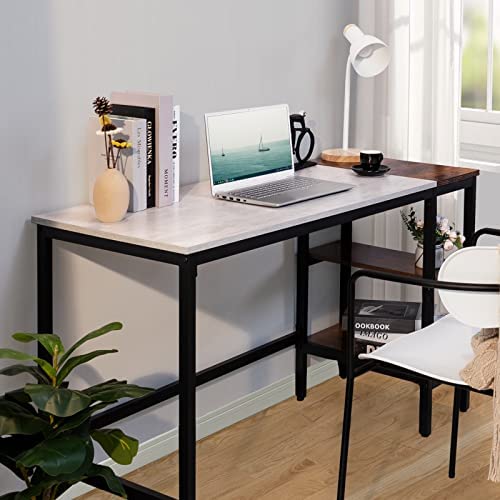 The Only Special Color-matching Laptop Table-Retro White/Brown, Home Office Computer Desk, 47 Inch Study Writing Table with Storage Shelves, 2-Tier Industrial PC Desk for Home Office Study Workstation
