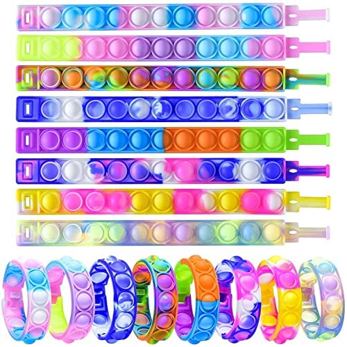 Zxhtwo 16 Pcs Pop Fidget Toy Fidget Bracelet, Wearable Push Poping Bubble Sensory Toys Stress Relief Finger Press Silicone Wristband for Kids and Adults ADHD ADD Autism Anxiety