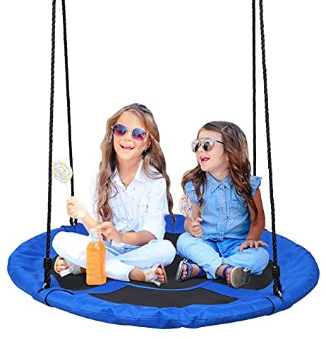 40” Flying Saucer Tree Swing for Kids Adults, 660lbs Weight Capacity, 900D Oxford Waterproof Children Round Swing, Indoor Outdoor Swingset Toys, Easy to Install, Blue