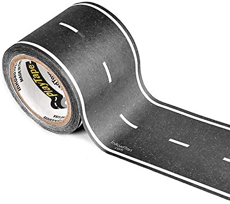 PlayTape Black Road - Road Car Tape Great for Kids, Sticker Roll for Cars Track and Train Sets, Stick to Floors and Walls, Quick Cleanup, Children Toys (30 Inch by 2 Inch - Pack of 1, Black)