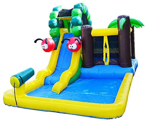 JumpOrange 17' x 9' Caterpillar Mud Park Wet / Dry Backyard Party Jump Moonwalk and Water Slide