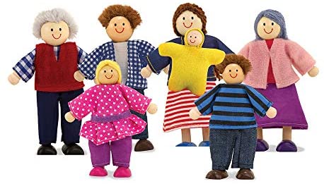 Melissa & Doug 7-Piece Poseable Wooden Doll Family for Dollhouse (2-4 inches each)